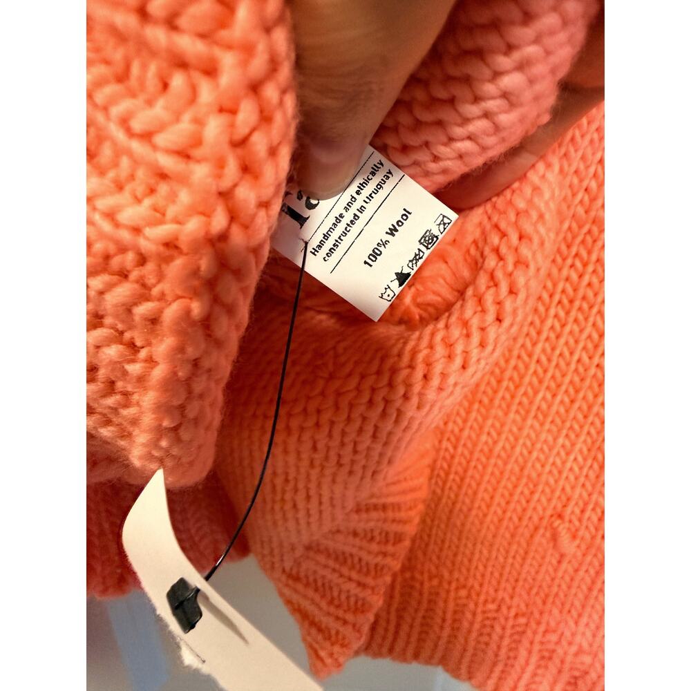 Free People x Tach Clothing M Jana Sweater 100% Wool Handmade Knit Coral Pink - Picture 6 of 11